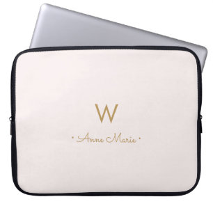 Modern Blush Pink Gold Script Monogram Laptop Sleeve