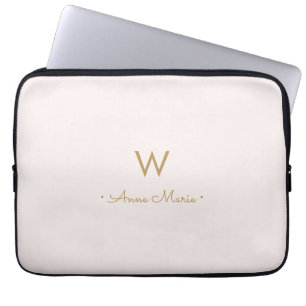 Modern Blush Pink Gold Script Monogram Laptop Sleeve