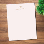 Modern Blush Pink Gold Script Monogram Letterhead<br><div class="desc">A modern,  elegant monogram design with gold handwritten minimalist script typography and sans serif block typography on an elegant pale pastel blush pink background. The monogram and name can be easily personalized.</div>