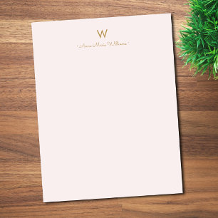 Modern Blush Pink Gold Script Monogram Letterhead