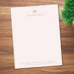 Modern Blush Pink Gold Script Monogram Letterhead<br><div class="desc">A modern,  elegant monogram design with gold handwritten minimalist script typography and sans serif block typography on an elegant blush pink background. The monogram,  name and contact information can be easily personalized.</div>