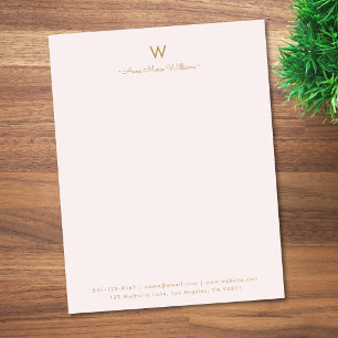 Modern Blush Pink Gold Script Monogram Letterhead