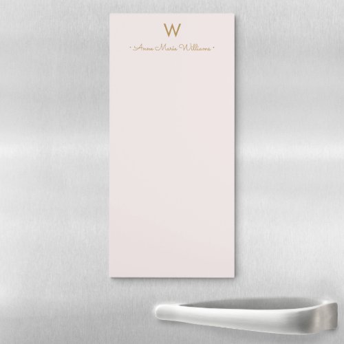 Modern Blush Pink Gold Script Monogram Magnetic Notepad