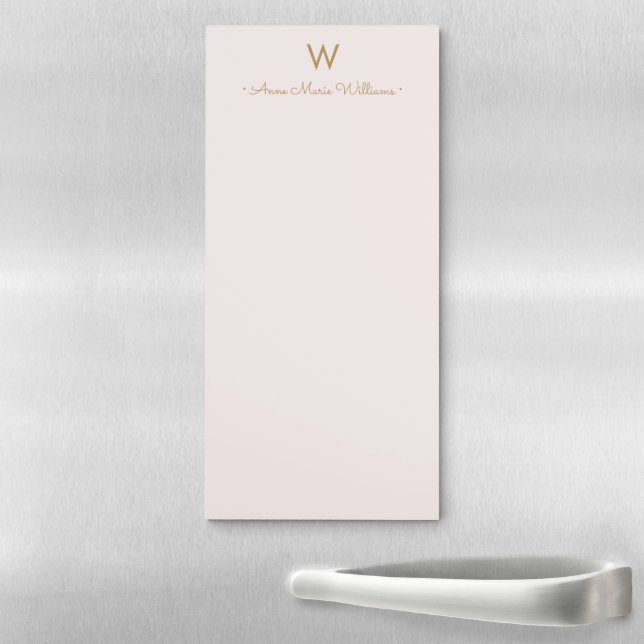 Modern Blush Pink Gold Script Monogram Magnetic Notepad (In Situ)