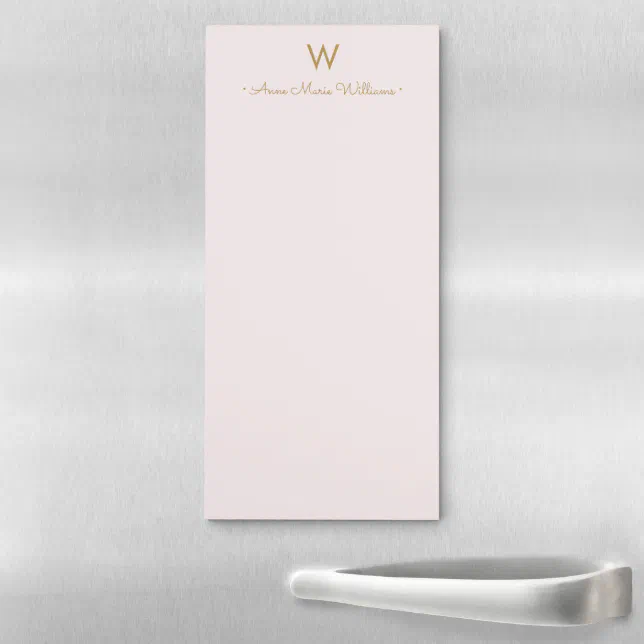 Modern Blush Pink Gold Script Monogram Magnetic Notepad Zazzle 0595