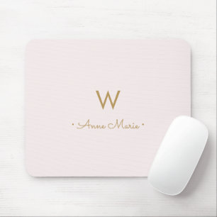 Modern Blush Pink Gold Script Monogram Mouse Pad