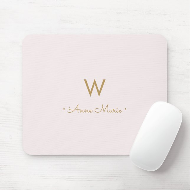 Modern Blush Pink Gold Script Monogram Mouse Pad (With Mouse)