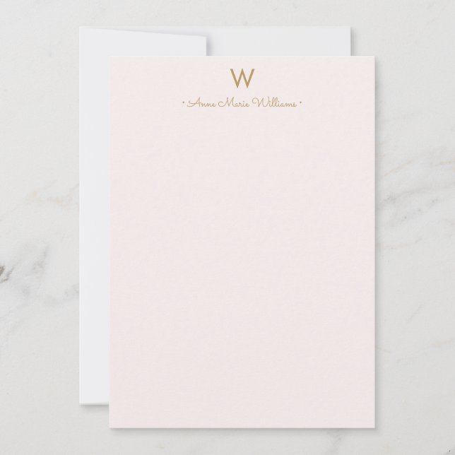 Modern Blush Pink Gold Script Monogram Note Card (Front)