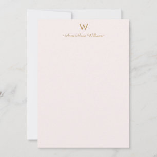 Modern Blush Pink Gold Script Monogram Note Card