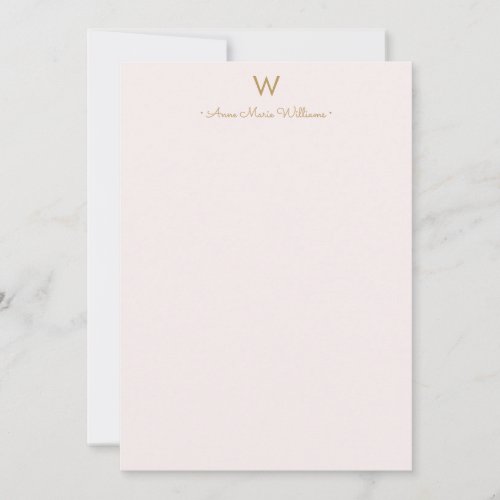 Modern Blush Pink Gold Script Monogram Note Card