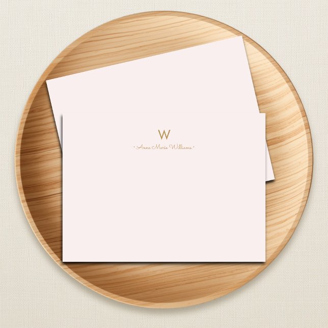 Modern Blush Pink Gold Script Monogram  Note Card (Creator Uploaded)