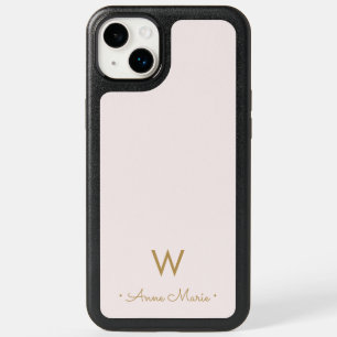 Modern Blush Pink Gold Script Monogram OtterBox iPhone 14 Plus Case
