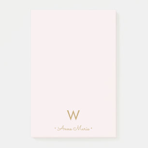 Modern Blush Pink Gold Script Monogram Post-it Notes