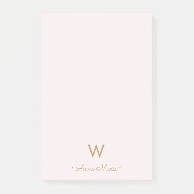 Modern Blush Pink Gold Script Monogram Post-it Notes (Front)