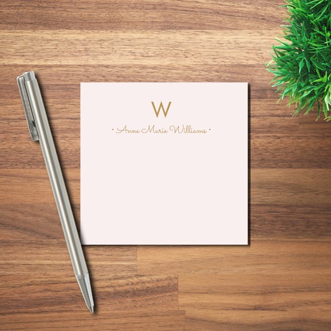 Modern Blush Pink Gold Script Monogram Post-it Notes (Creator Uploaded)