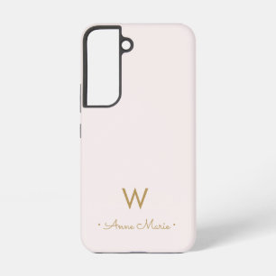 Modern Blush Pink Gold Script Monogram Samsung Galaxy S22 Case