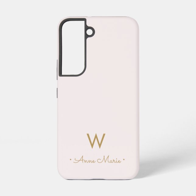 Modern Blush Pink Gold Script Monogram Samsung Galaxy Case (Back)
