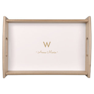 Modern Blush Pink Gold Script Monogram Serving Tray
