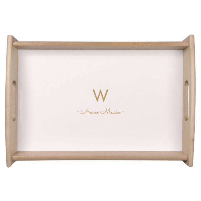 Modern Blush Pink Gold Script Monogram Serving Tray (Front)