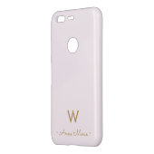 Modern Blush Pink Gold Script Monogram Uncommon Google Pixel Case (Back/Left)