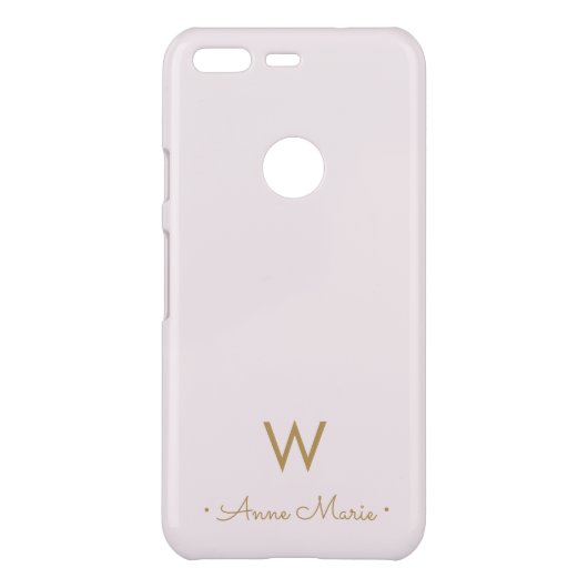 Modern Blush Pink Gold Script Monogram Uncommon Google Pixel Case (Back)