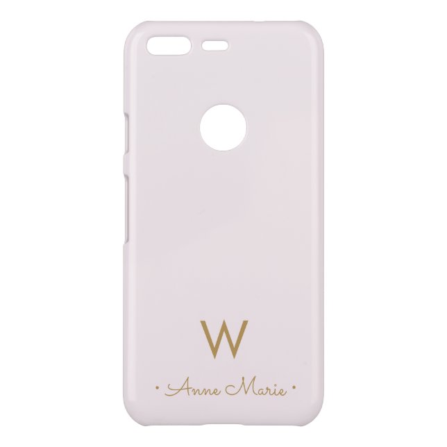 Modern Blush Pink Gold Script Monogram Uncommon Google Pixel Case (Back)