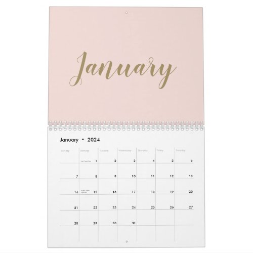 Modern blush pink gold script month girly chic calendar