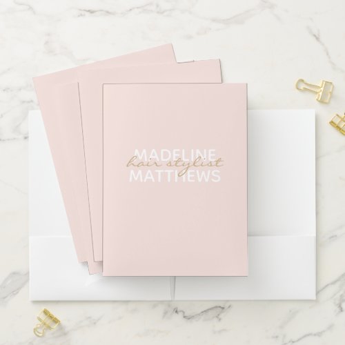 Modern Blush Pink Gold Script Name Professional Pocket Folder