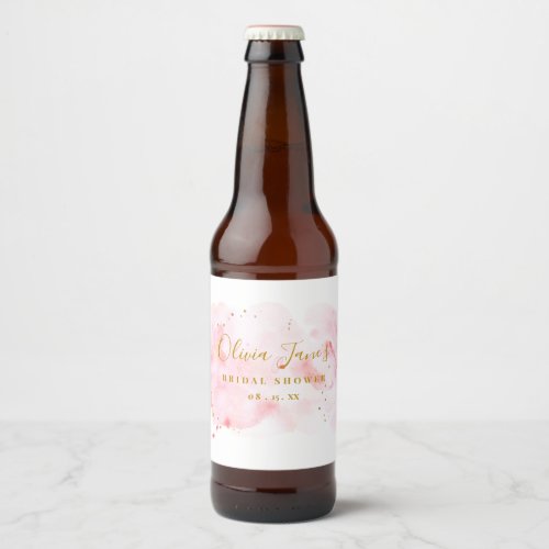 Modern Blush Pink  Gold Watercolor Bridal Shower  Beer Bottle Label
