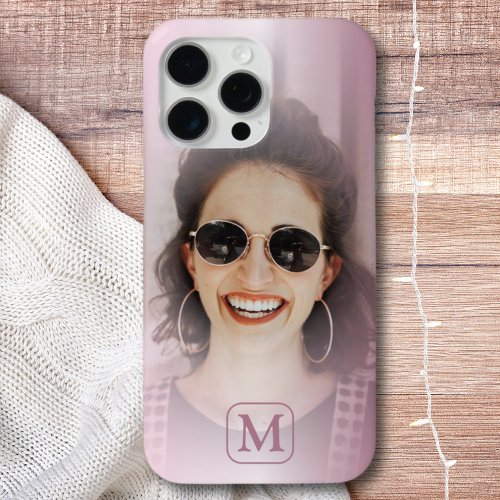 Modern Blush Pink Gradient One Photo Monogram iPhone 15 Pro Max Case
