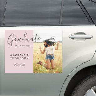 Modern Blush Pink Graduation Announcement Photo Car Magnet