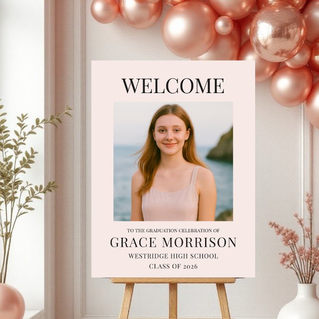 Modern Blush Pink Graduation Photo Welcome Sign (Creator Uploaded)