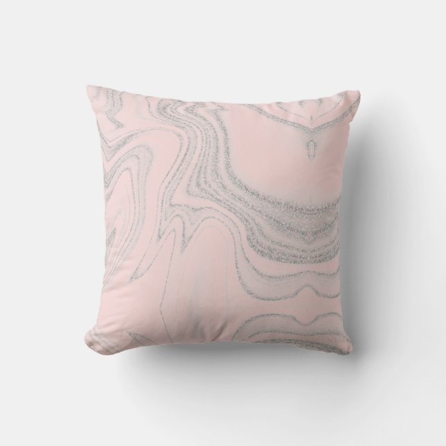 Modern blush pink gray abstract marble pattern throw pillow (Front)