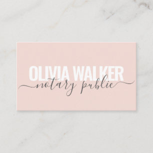 Modern Blush Pink Gray Elegant Notary Public Agent Business Card