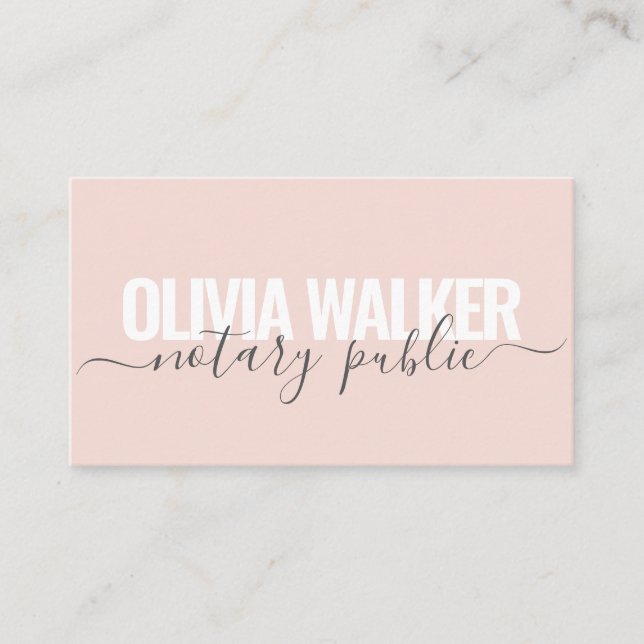 Modern Blush Pink Gray Elegant Notary Public Agent Business Card (Front)