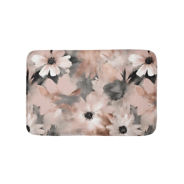 Modern Blush Pink Gray Floral  Bath Mat (Front)