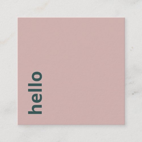 Modern blush pink green minimal hello typography square business card