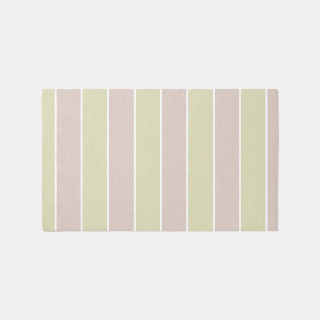Modern Blush Pink Green Stripes Pattern Rug (Front)