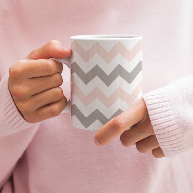 Modern Blush Pink Grey Chevron Pattern Coffee Mug (Creator Uploaded)