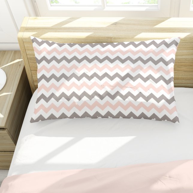 Modern Blush Pink Grey Chevron Pattern Pillow Case (Creator Uploaded)