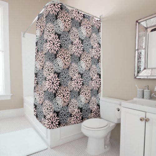Modern Blush Pink Grey Dahlia Floral Shower Curtain