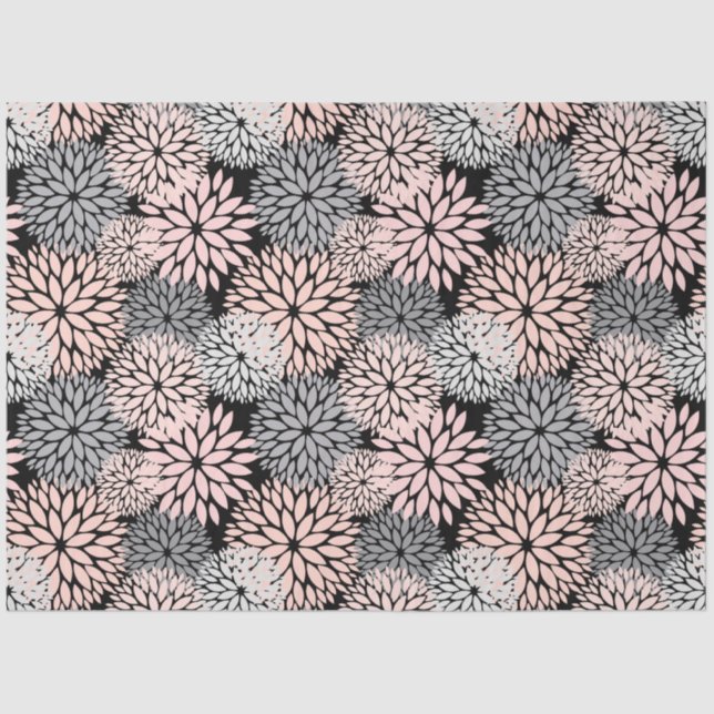Modern Blush Pink Grey Dahlia Floral Tissue Paper (Front)