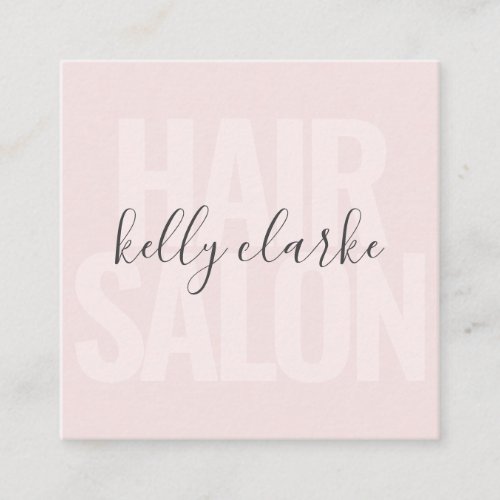 Modern blush pink hair salon script signature name square business card