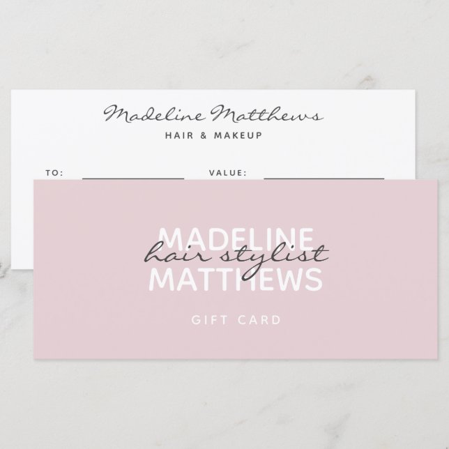 Modern Blush Pink Hair Stylist Gift Certificate (Front/Back)