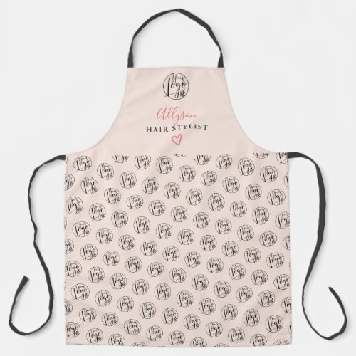 Modern blush pink hair stylist logo pattern brand apron