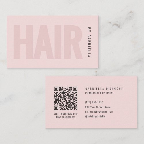 Modern Blush Pink Hair Stylist QR Code Business Card