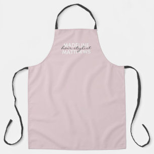 Modern Blush Pink Hair Stylist Script Salon Name Apron