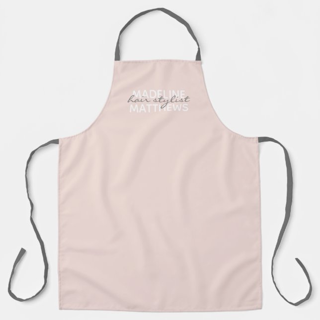 Modern Blush Pink Hair Stylist Script Salon Name Apron (Front)