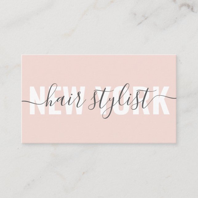 Modern blush pink hair stylist script signature business card (Front)
