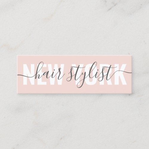 Modern blush pink hair stylist script signature mini business card